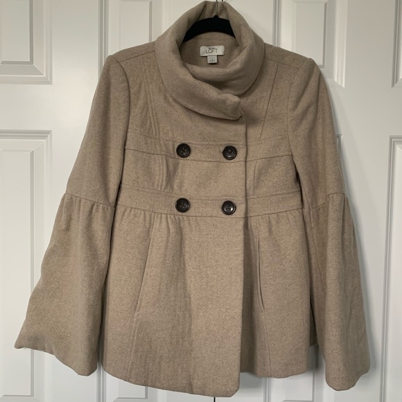 {Loft} beige bell sleeve wool coat size 2 EUC! - Picture 2 of 7